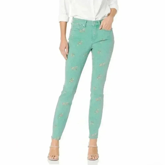 NYDJ AMI WOMENS MID-RISE FLORAL SKINNY JEANS LIKE NEW - Picture 1 of 6